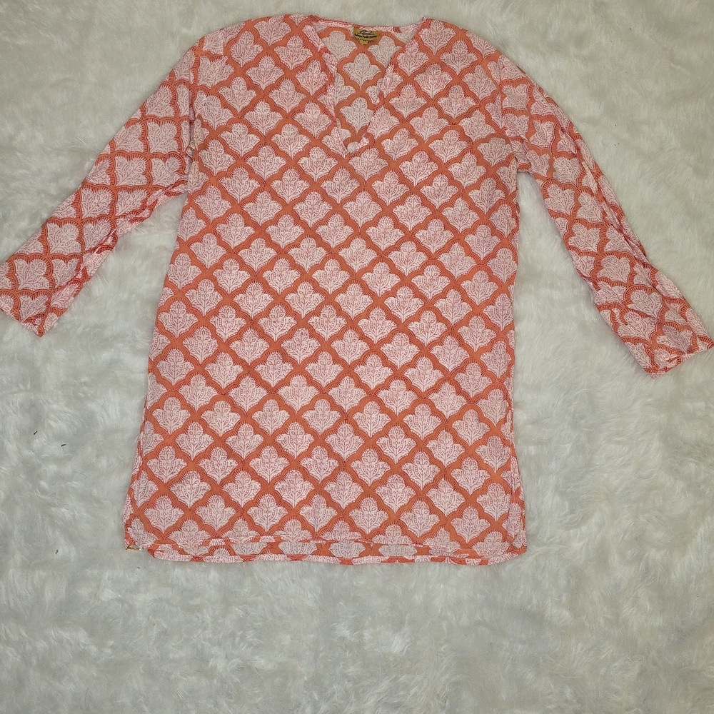 Roberta Roller Rabbit Coral and Light Pink Patterned Tunic - Picture 1 of 7